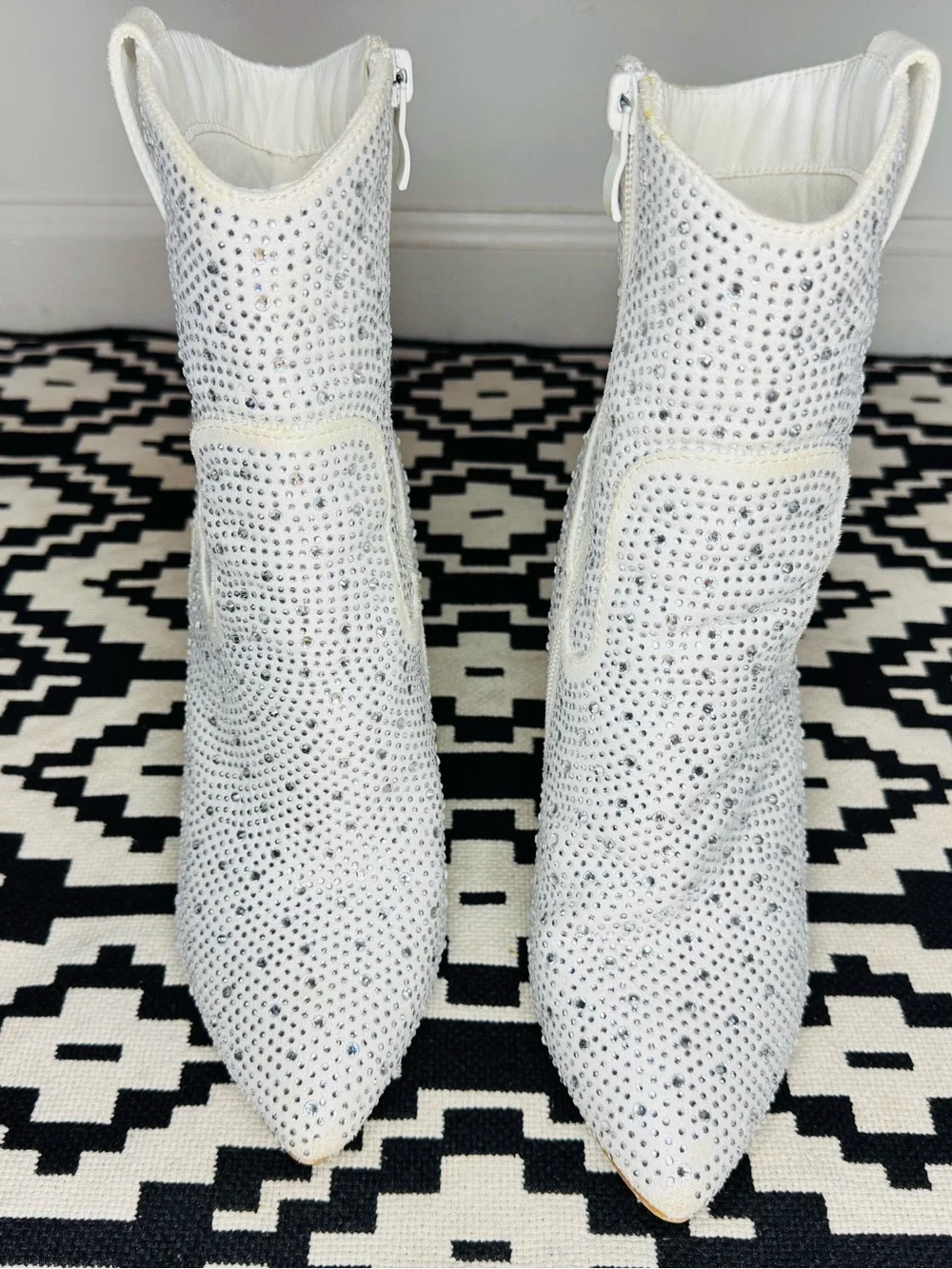 White Crystal-Embellished Women's Ankle Boots